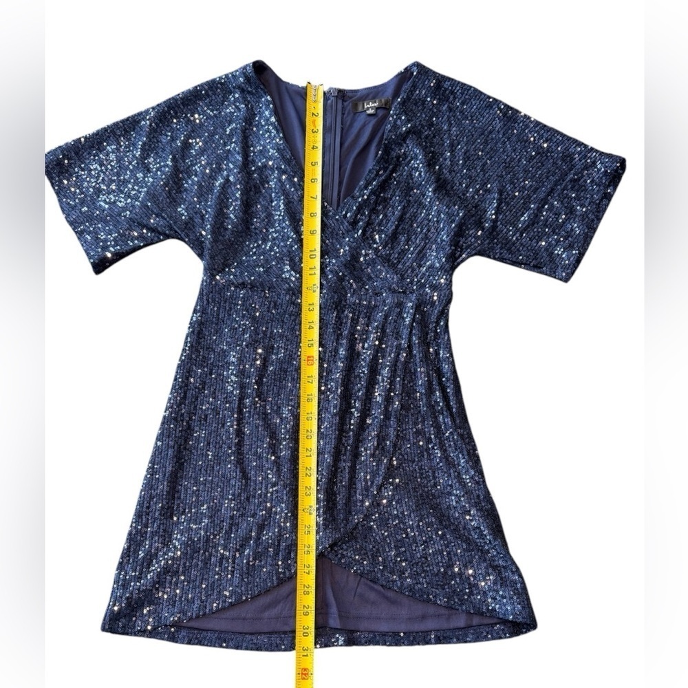 Lulus Navy Sequin Weekender Mini Dress Faux Wrap Women’s Size Small - Picture 10 of 14